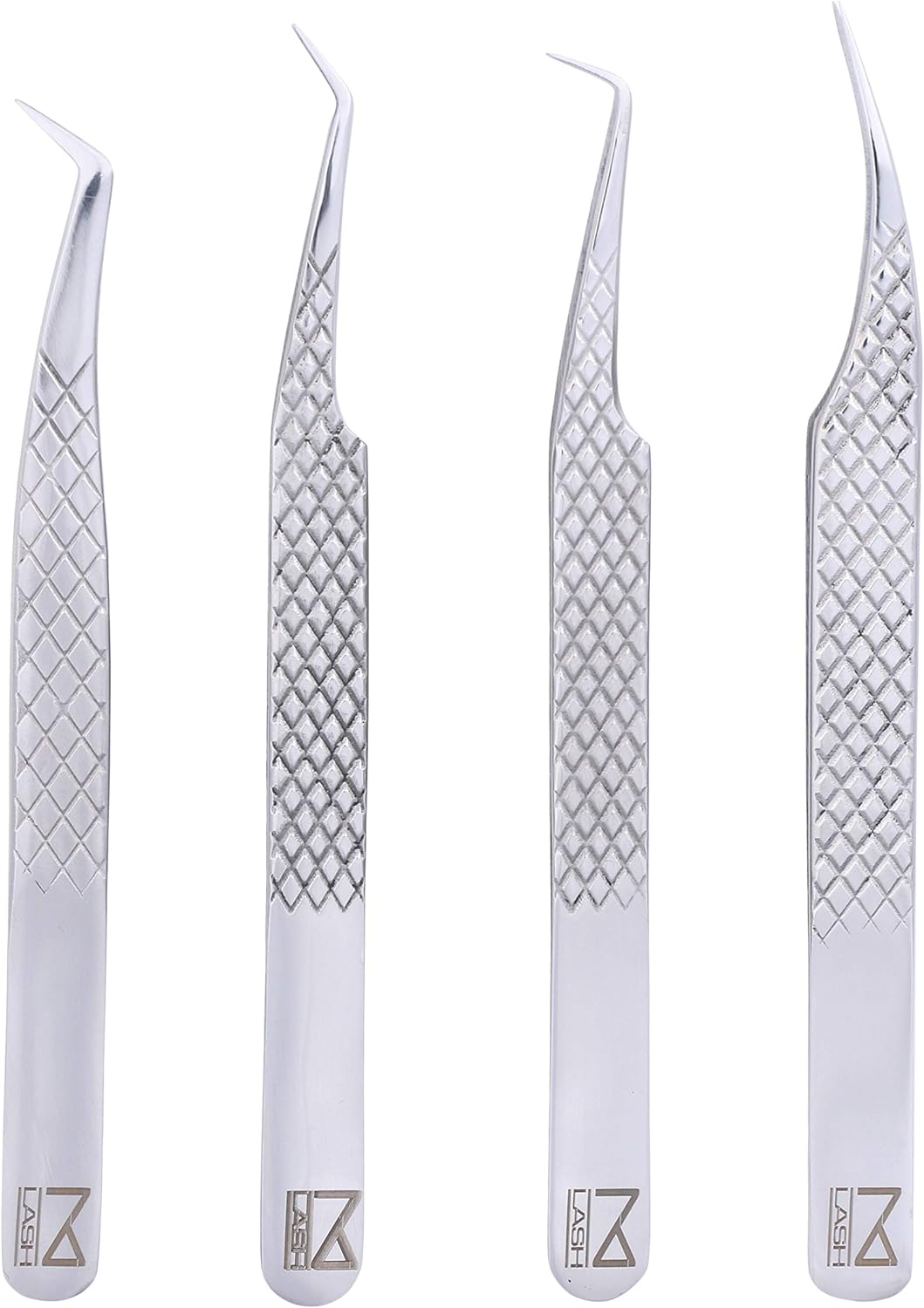 M LASH Eyelash Extension Tweezers (Set of 4) - Professional & Precision Lash Tweezers for Eyelash Extensions - Japanese Steel, Diamond Grip, Fiber Tip V3 (Silver)-FemmiqueWomen