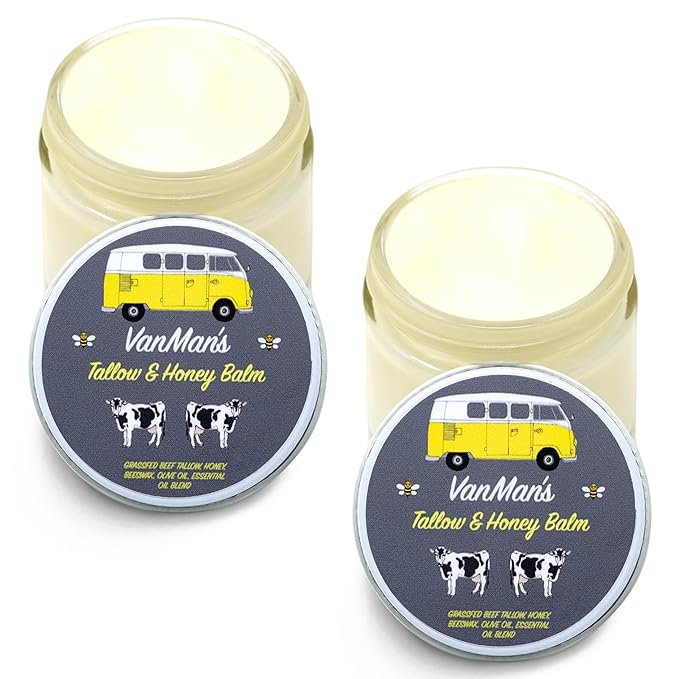 Vanman's Tallow and Honey Balm (2 Pack) - Tallow Face Moisturizer with Pure Grass-Fed/Finished Beef Tallow for Skin and Essential Oils, Organic Raw Honey and Beeswax, Cold Pressed Olive Oil - 2.5 oz-FemmiqueWomen