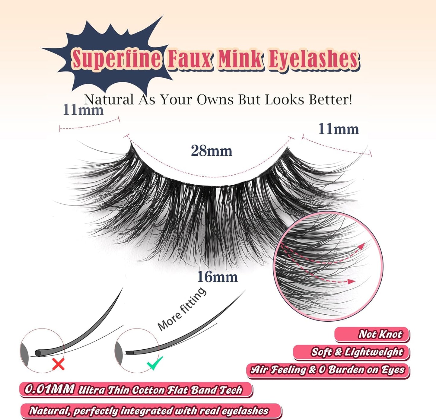 Wispy Lashes False Eyelashes Natural 16mm Fluffy Eyelashes Strip Lashes Pack 3D Volume Lashes 0.1MM Extra Thin Cotton Band Fake Eyelashes Soft Full Lashes C Curl Lashes Pack Siligli 7 Pair-FemmiqueWomen