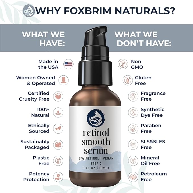 Retinol Face Serum - 3% Retinol - Anti Aging Night Serum - with Gotu Kola, Hyaluronic Acid, Horsetail Extract & Organic Jojoba Oil - 1oz by Foxbrim Naturals-FemmiqueWomen