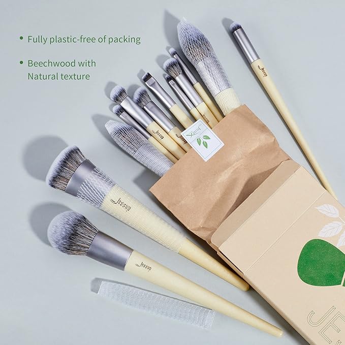 Jessup Vegan Makeup Brushes Set Premium Synthetic Powder Foundation Highlight Concealer Eyeshadow Blending Eyebrow Liner Spoolie Brush Set Burlywood 12pcs T327-FemmiqueWomen