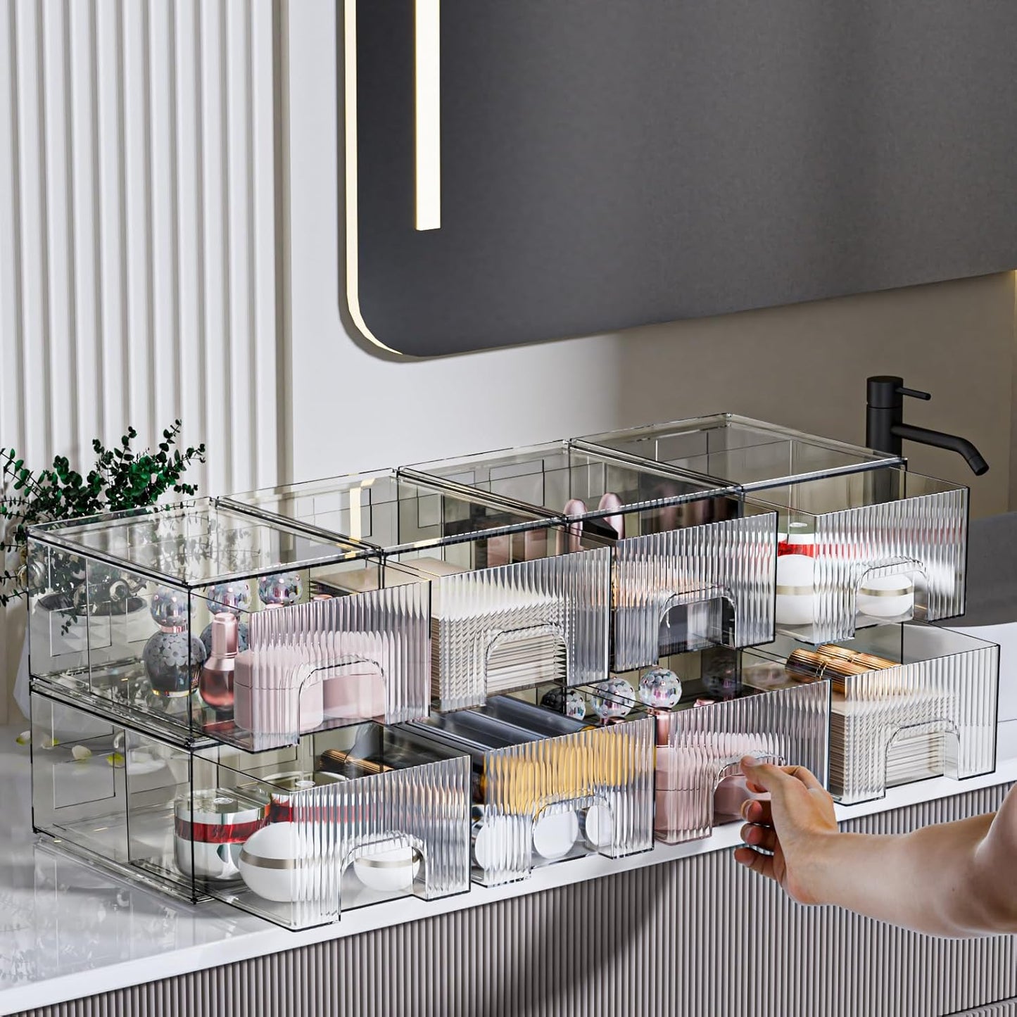 ZJIAI 8 Pack Clear Stackable Storage Drawer, Acrylic Drawer, Cosmetic Organizer, Plastic Organizer for Dresser, Under, Kitchen Cabinet, Pantry, Home Organization and Storage-FemmiqueWomen