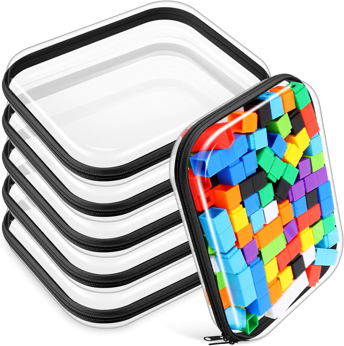 Sanwuta 6 Pcs Clear Hard Zipper Case Pencil Pouches Hard Plastic Zipper Pouches Makeup Bag Transparent Cases for Snacks Plastic Storage Organizer Box for Travel(Black,9.84 x 7.87 x 2 Inch)-FemmiqueWomen