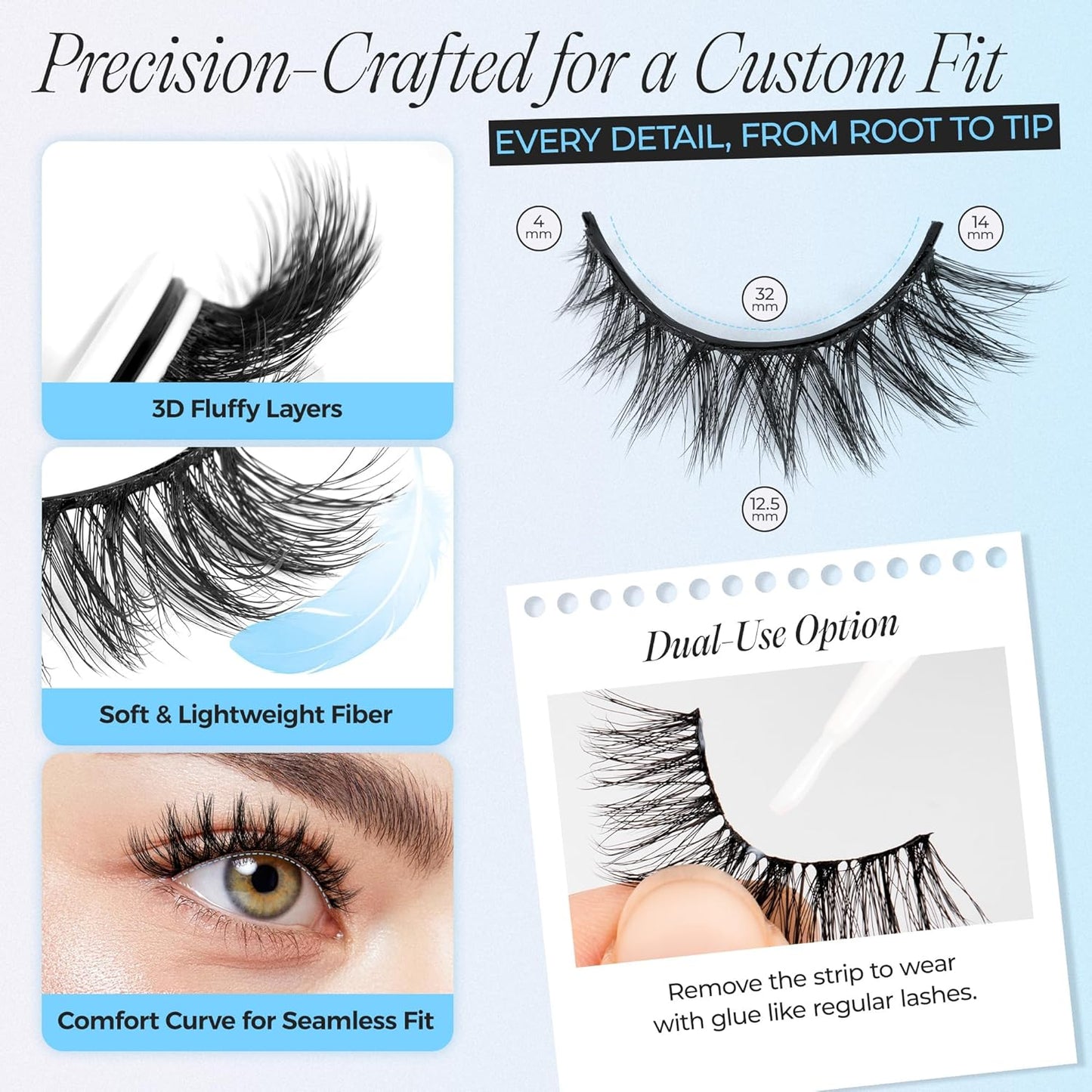 LASHVIEW Self Adhesive Eyelashes 5 Pairs Cat Eye Wispy Self-adhesive False Lashes Reusable Natural Look Press On Lashes No Glue Need Eyelashes with Replacement Adhesive Strips (CV105)-FemmiqueWomen