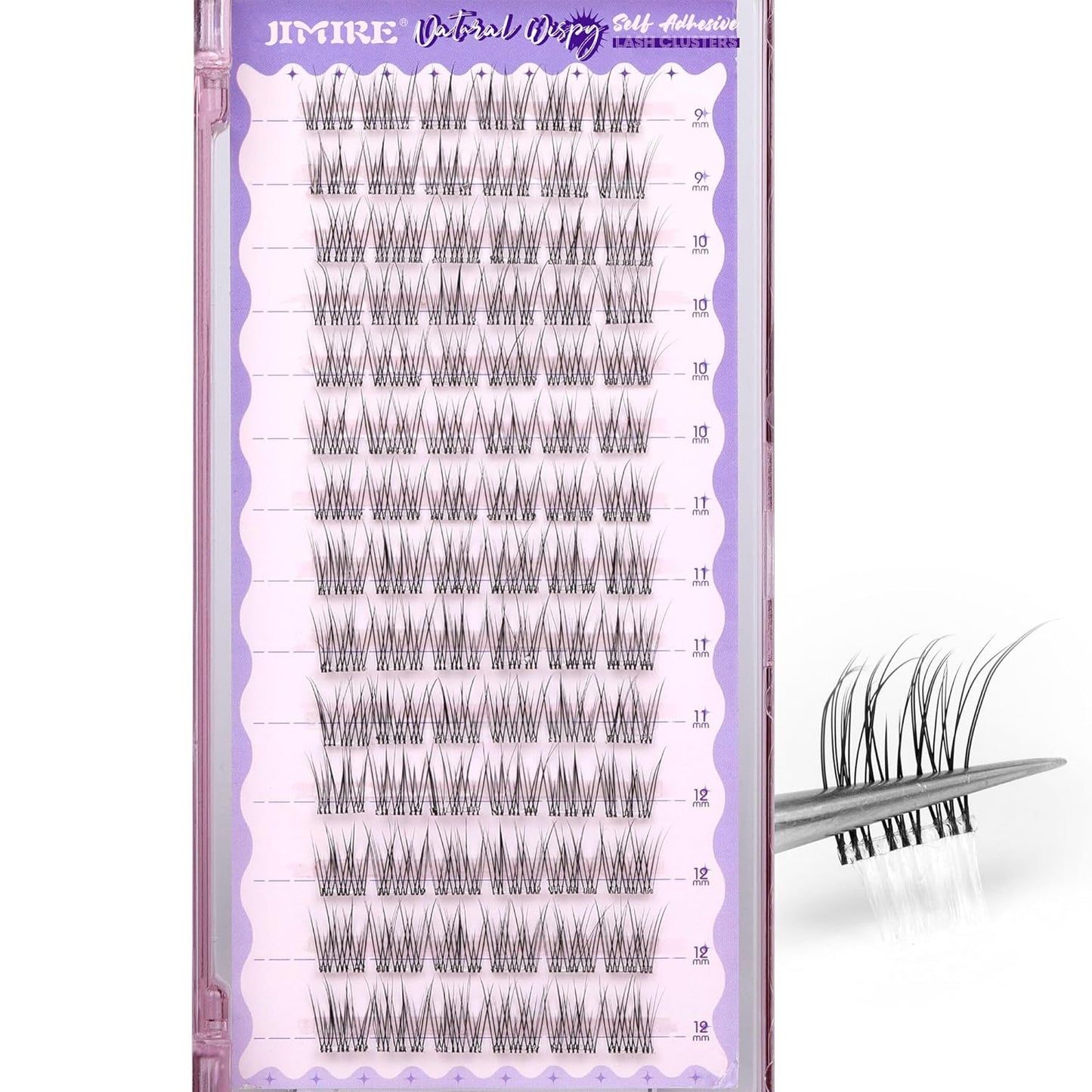 JIMIRE Self Adhesive Eyelashes Wispy Lash Clusters Natural Look 9-12MM Press on Lashes Self Adhesive Lash Clusters No Glue Needed Natural Pre Glued Lashes Clusters Reusable Invisible Band-FemmiqueWomen