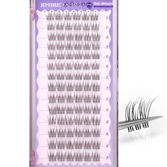 JIMIRE Self Adhesive Eyelashes Wispy Lash Clusters Natural Look 9-12MM Press on Lashes Self Adhesive Lash Clusters No Glue Needed Natural Pre Glued Lashes Clusters Reusable Invisible Band-FemmiqueWomen