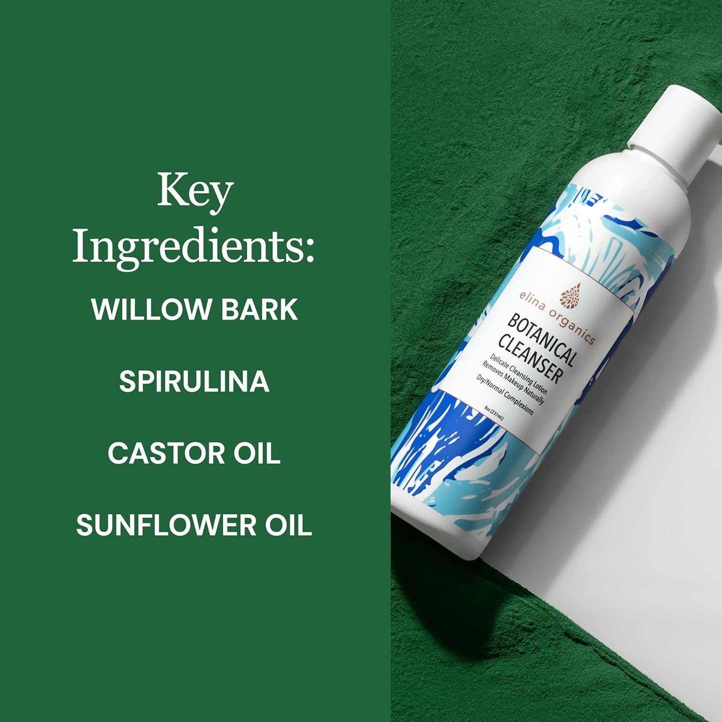 Botanical Cleanser, 8oz – Gentle, Hydrating Face Wash with Spirulina & Willow Bark – Organic and Vegan – Removes Makeup & Impurities – For Normal & Dry Skin-FemmiqueWomen