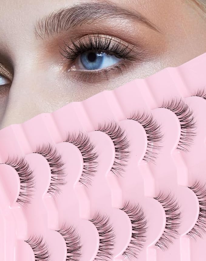 Lashes Natural CLear Band Wispy False Eyelashes Natural Look Flared Strip Eyelash False Eye Lash Soft 7 Pairs Everyday SF-04-FemmiqueWomen