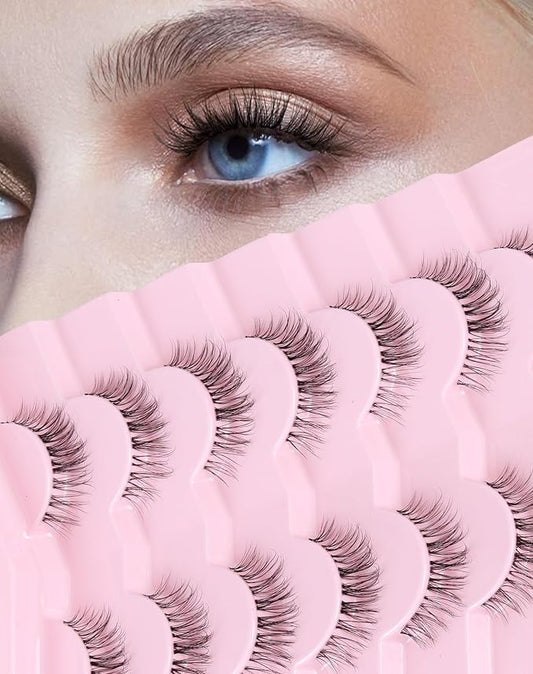 Lashes Natural CLear Band Wispy False Eyelashes Natural Look Flared Strip Eyelash False Eye Lash Soft 7 Pairs Everyday SF-04-FemmiqueWomen