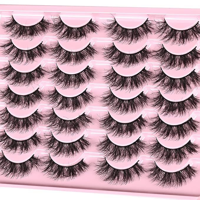 FARRED Fluffy Lashes Natural False Eyelashes Short Wispy Lash Pack 14 Pair Natural Look Cat Eye Strip Eyelash Small Fake Lashes Full Pestañas Sets for MUA and Beginners Daily Makeup (F11 | 7-16mm)-FemmiqueWomen