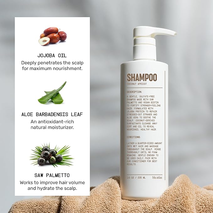 Blu Atlas Men's Natural Shampoo – Organic, Sulfate-Free, Paraben-Free – Deep Cleansing & Hydrating – Coconut Apricot Scent – Made in America – 16 oz-FemmiqueWomen