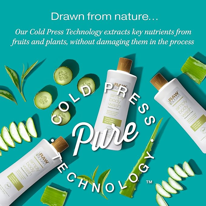 RAW SUGAR Sensitive Skin Simply Body Wash - Green Tea + Cucumber + Aloe Vera, Moisturizing & Brightening Bath & Shower Gel, Sulfate-Free, Paraben-Free & Vegan (Pack of 3)-FemmiqueWomen
