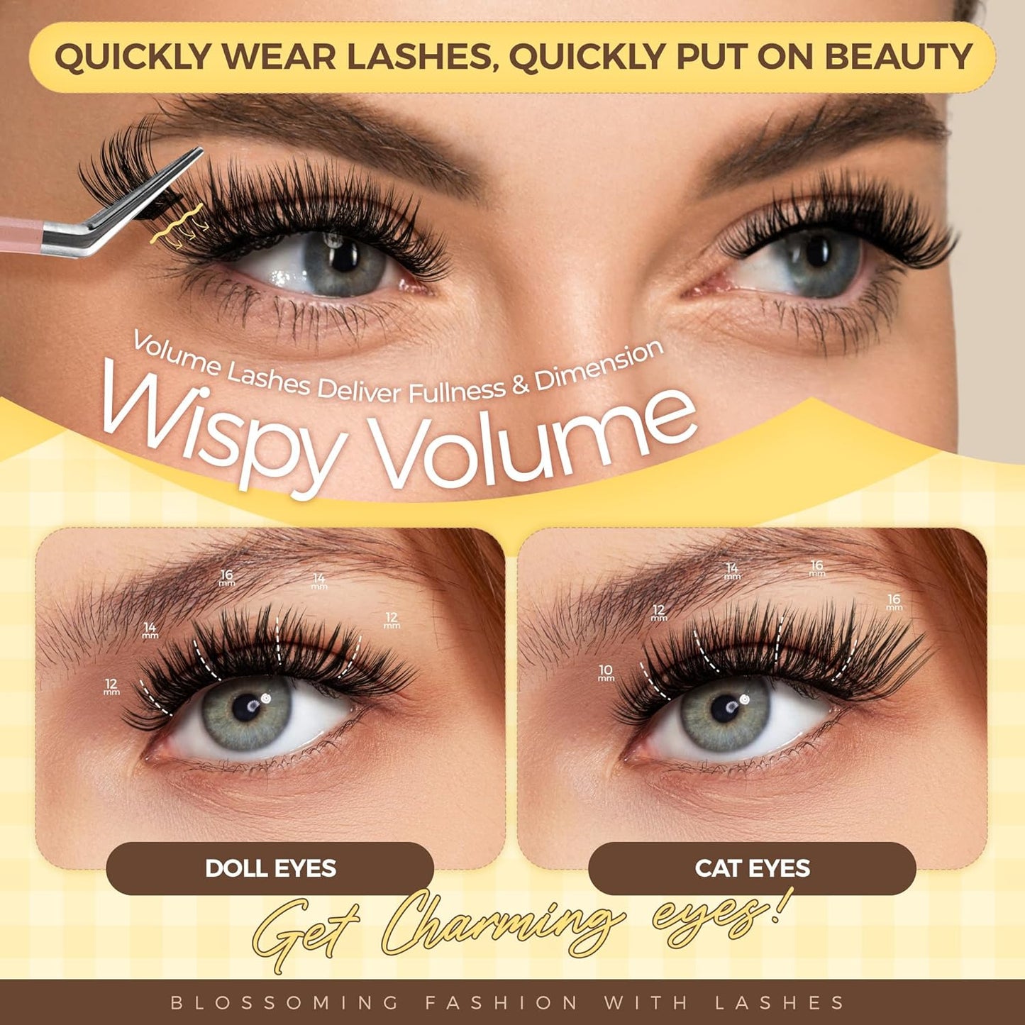 PopUp Self Adhesive Eyelashes Clusters, Press On Lashes Pre Glued Eyelash Extension Kit with Lash Tweezer,10-16mm No Glue No Remover Needed Self Adhesive Lashes Clusters NM03-FemmiqueWomen