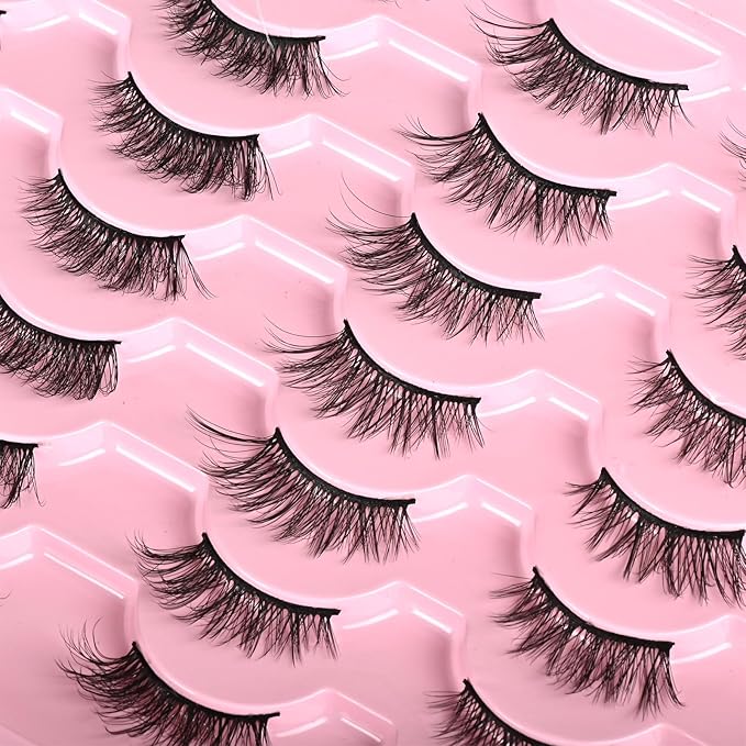 FARRED Half Lashes Natural Look Short Eyelashes Cat Eye Lash Fluffy Natural Lashes Wispy False Eyelash 14 Pairs Faux Mink Strip Eye Lashes Pack for Daily Makeup (F15 | 9-14mm)-FemmiqueWomen