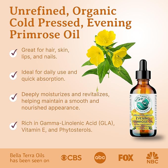 Bella Terra Oils - Organic Evening Primrose Oil 16 oz - Embrace the Enchanting Primrose Nutritional Profile, High in GLA & Fatty Acids, Elevate Your Beauty Routine-FemmiqueWomen