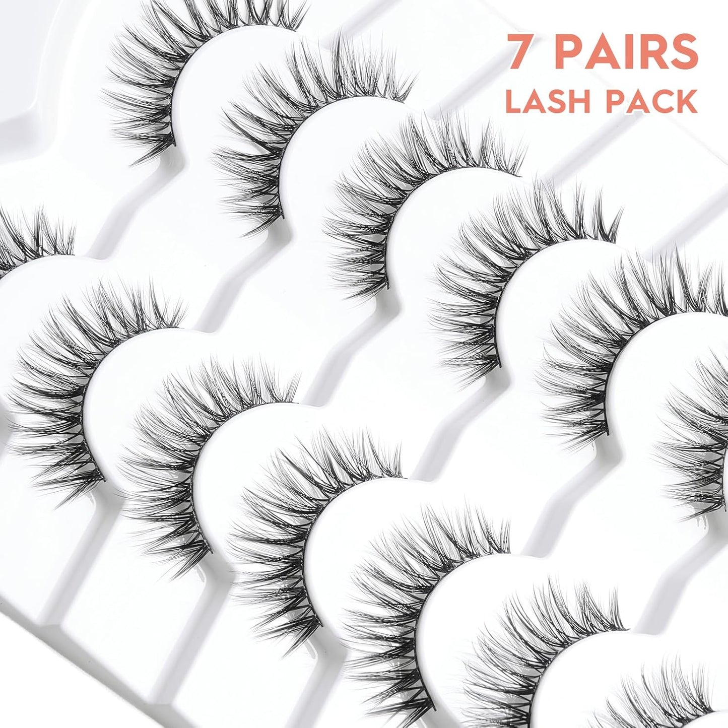 Eyelashes Wispy Natural Lashes 12mm Short Strip Lashes Thinner Band 3D Volume Fake Eyelashes Siligli Eyelashes C Curl False Lashes Pack 7 Pair-FemmiqueWomen