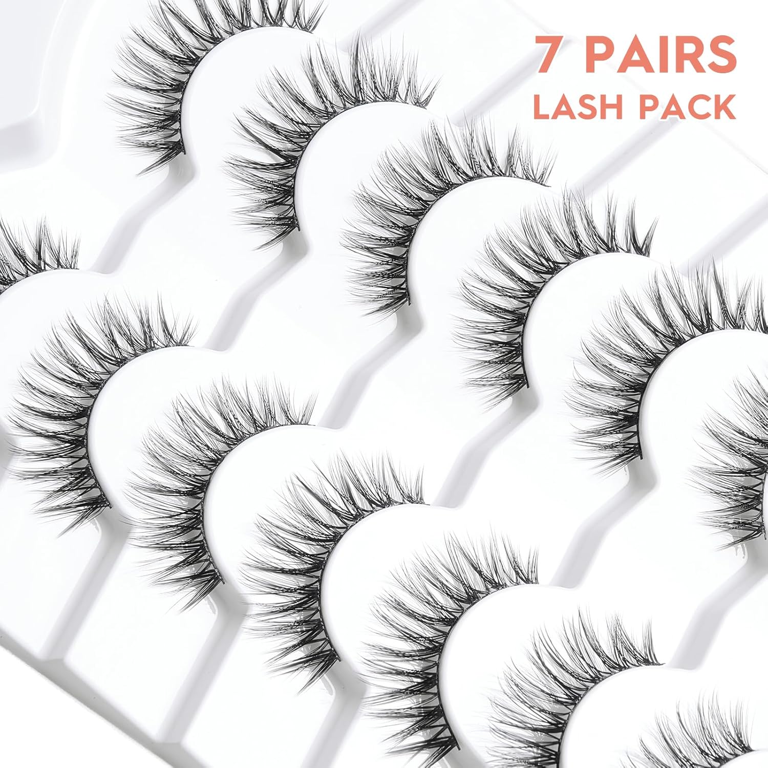 Eyelashes Wispy Natural Lashes 12mm Short Strip Lashes Thinner Band 3D Volume Fake Eyelashes Siligli Eyelashes C Curl False Lashes Pack 7 Pair-FemmiqueWomen