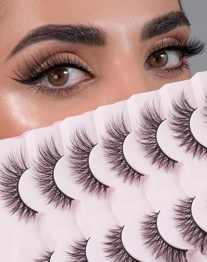 Cat Eye Lashes Soft Mink False Eyelashes Natural False Lashes Wispy Fake Lashes C Curl Faux Mink Lashes Fluffy False Lashes Pack 17MM-FemmiqueWomen