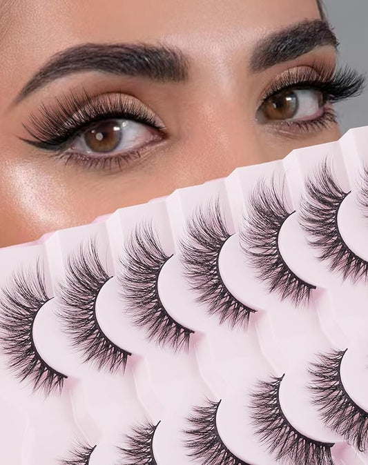 Cat Eye Lashes Soft Mink False Eyelashes Natural False Lashes Wispy Fake Lashes C Curl Faux Mink Lashes Fluffy False Lashes Pack 17MM-FemmiqueWomen