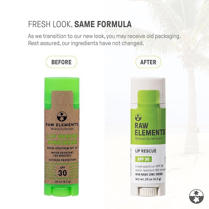 Raw Elements Organic Outdoor Sunscreen Lip Balm Rescue - SPF 30, UVA-UVB Protection, Reef-Safe, Non-Nano Zinc, Water Resistant, 0.15 oz (Pack of 1)-FemmiqueWomen