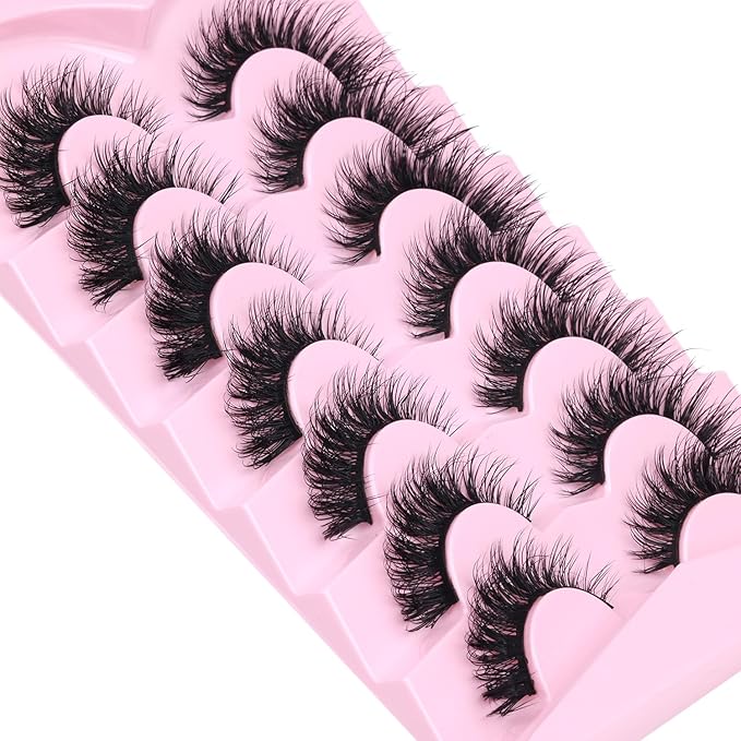 Mink Lashes Natural Look False Eyelashes Wispy Cat Eye Flat Lashes 3D Mink Lashes Natural Fake Lashes 15mm Strip Lashes Pack 7 Pairs by Kiromiro-FemmiqueWomen