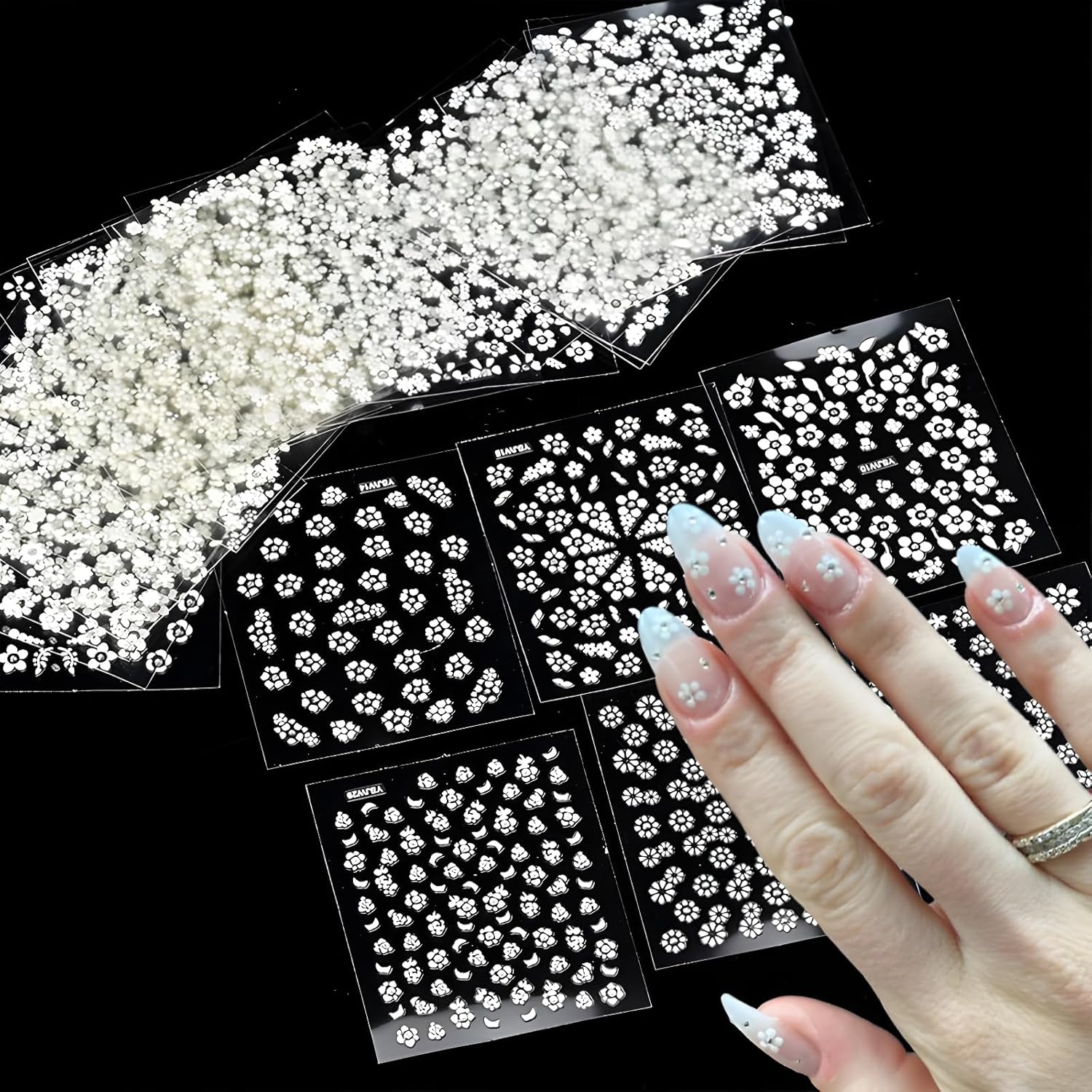 30 Sheets White Flower Nail Art Stickers - 3D Self Adhesive Daisy Decals for Spring Nail Art - Floral Supplies for Women and Girls-FemmiqueWomen