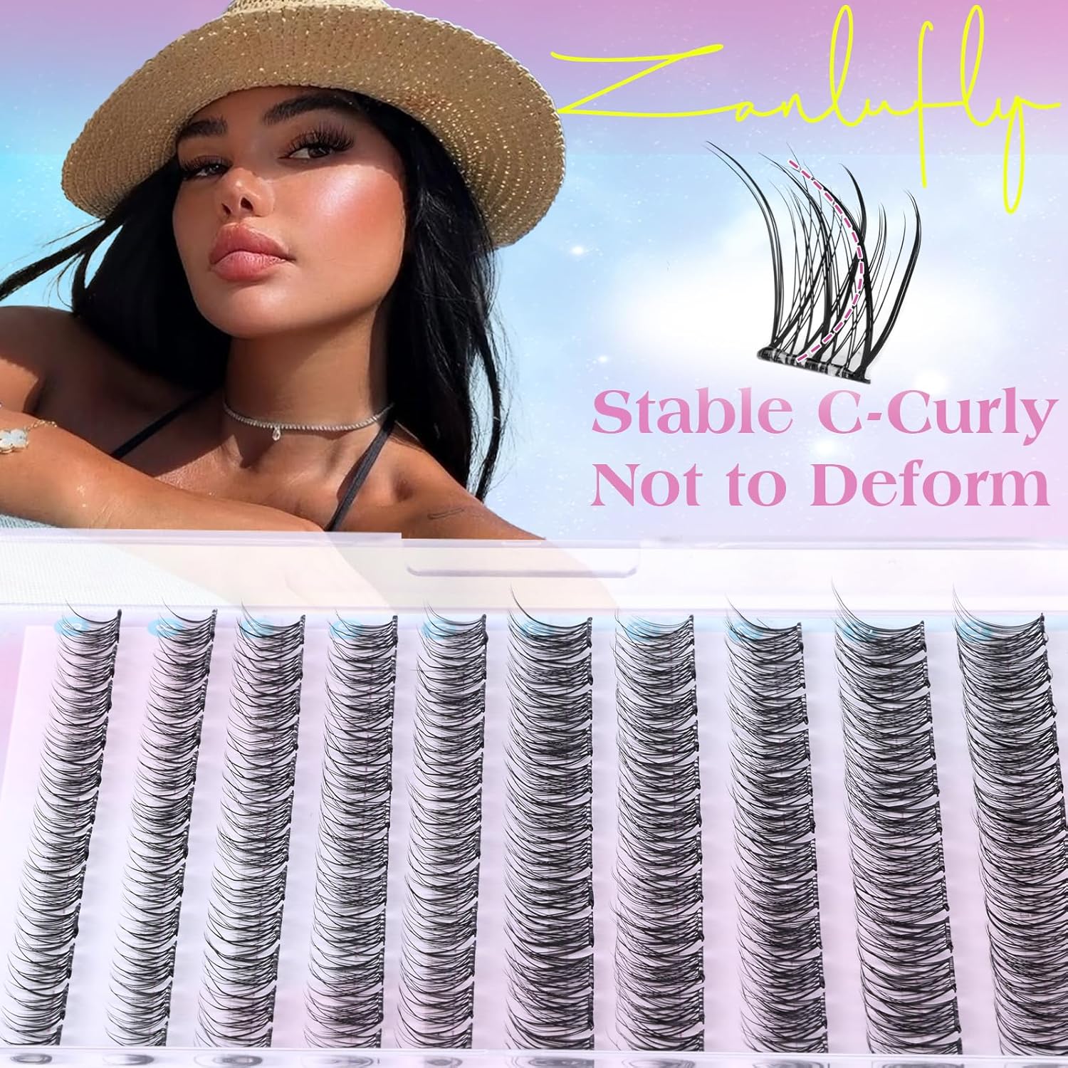 zanlufly Self Adhesive Lash Clusters No Glue Eyelashes C Curly Reusable Pre-glued Lashes No Damage Self Adhesive Eyelash Clusters Press on Eyelashes(8-14mm,120Pcs)-FemmiqueWomen