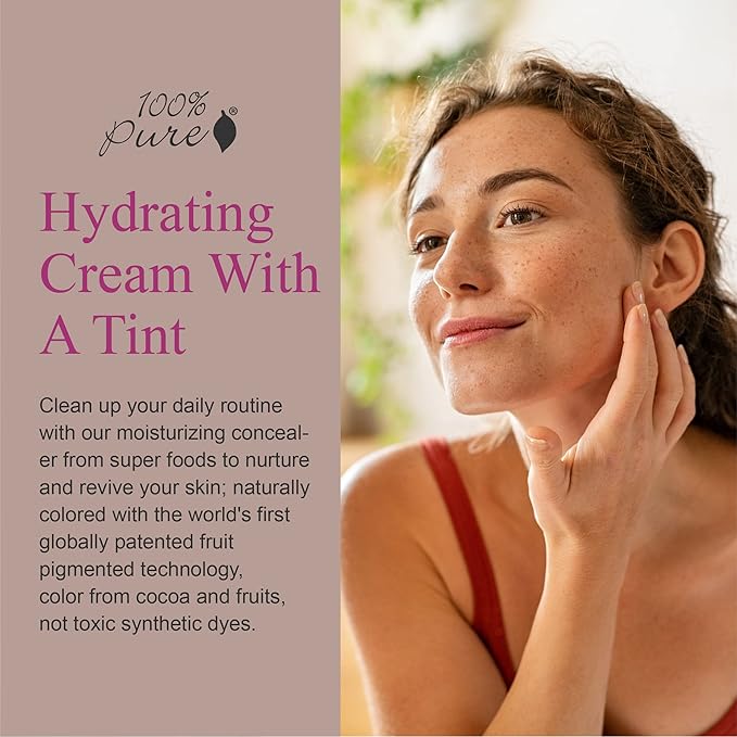 100% PURE Tinted Moisturizer Anti-Aging Face Makeup - Fruit Pigmented Cocoa Light to Medium Coverage & Dewy Glow - Lightweight Foundation Deep Skin w/Neutral Undertone - Vegan - 1 Fl Oz-FemmiqueWomen