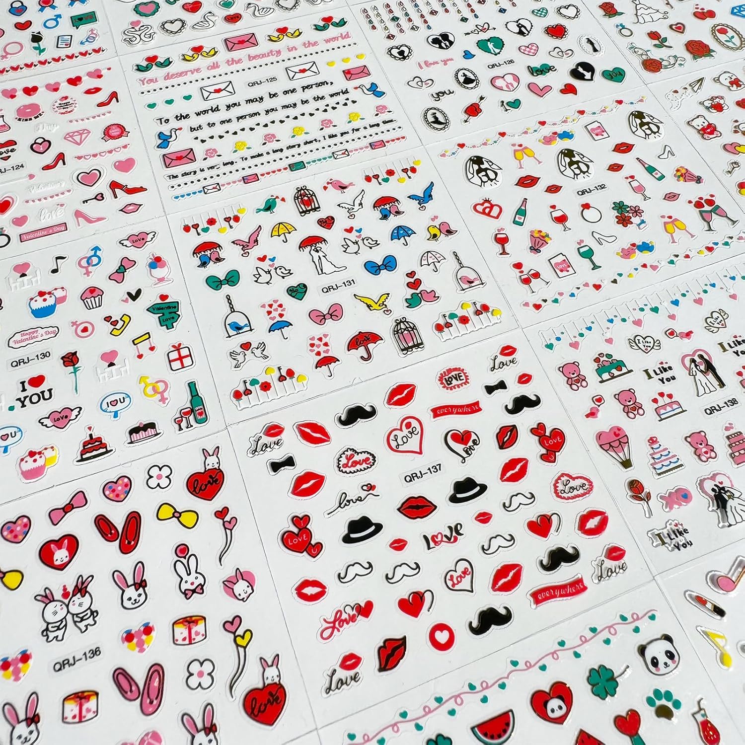 30 Sheets Heart Valentine Nail Art Stickers Decals 3D Self-Adhesive Pegatinas Uñas Red Heart Nail Decals Red Lips Rose Nail Supplies for DIY Acrylic Nail Art Decoration for Women and Girls-FemmiqueWomen
