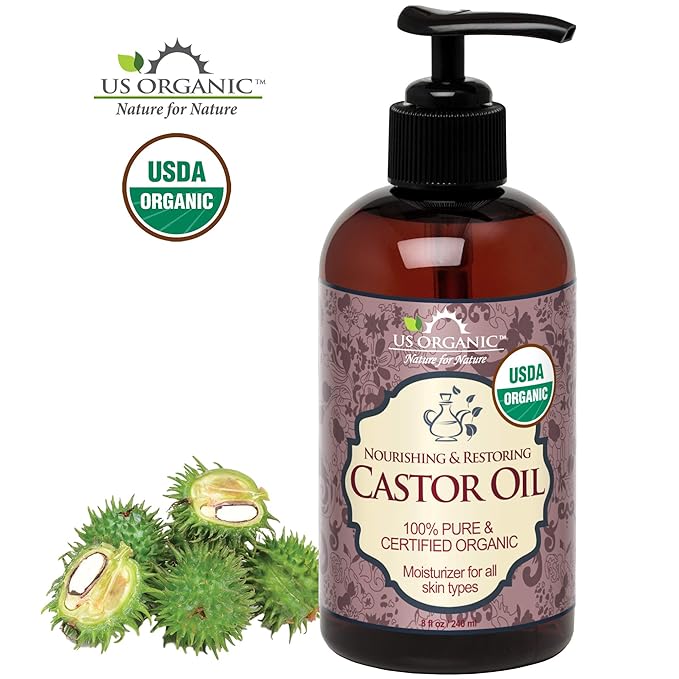 US Organic Castor Oil, USDA Certified Organic,Expeller Pressed, Hexane Free, 100% Pure & Natural moisturizing and emollient properties, For Skin, Hair Care, Eyelashes, DIY projects (8 oz (240 ml))-FemmiqueWomen