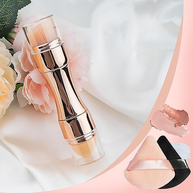 kullder 4 in 1 Makeup Brush Travel Makeup Brushes Blend Sponge, Eyebrow, Eyeshadow & Blush Brushes for Foundation Concealer Double Ended Makeup Brush with Powder Puff Women Ideal Gifts-FemmiqueWomen