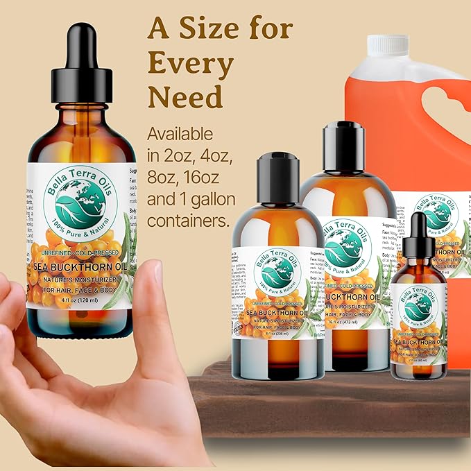 Bella Terra Oils - Sea Buckthorn Oil 8 oz - The Ultimate Elixir from Nature's Bounty, Rich in Flavonoids & Essential Fatty Acids, Gilded Luxe for Your Face-FemmiqueWomen