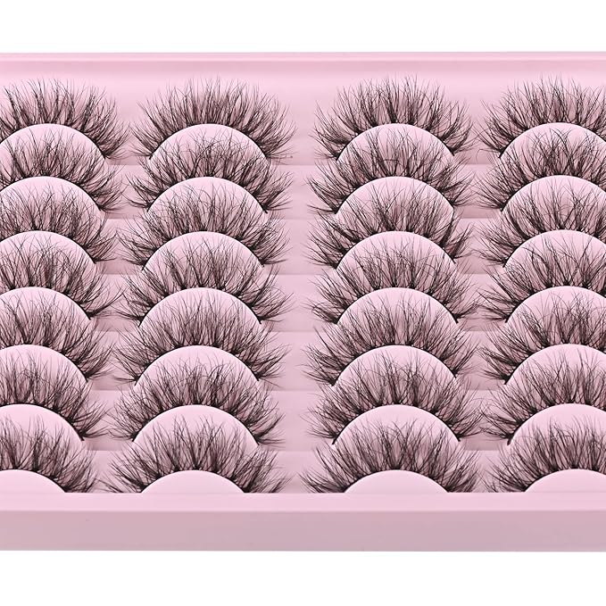 FARRED Natural Lashes Short Eyelashes Wispy False Mink Lash Pack 14 Pair Natural Look Fluffy Doll Eyelash Small Fake Strip Lashes Full Pestañas Sets for MUA and Beginners Daily Makeup (F3 | 8-16mm)-FemmiqueWomen