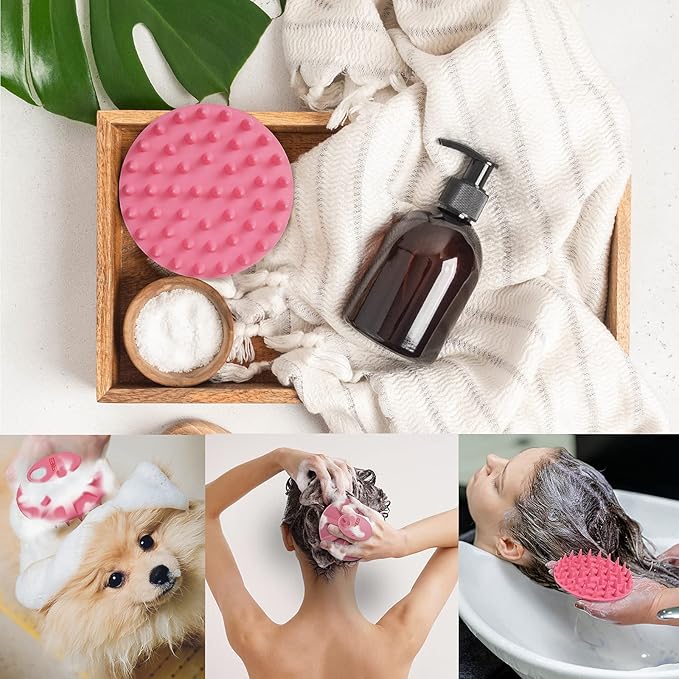 INNERNEED Scalp Massager Shampoo Brush, Wet & Dry Manual Scalp Care Head Scrubber Hair Washing, Soft Silicone Bristles, for Hair Growth, Dandruff Removal (Black+Pink)-FemmiqueWomen