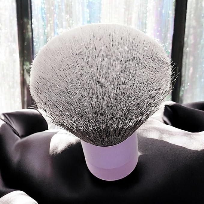 Luxurious and Large Ultra Soft Fluffy Powder Brush, Multipurpose Face, Body, Barber and Beauty Tool, with wooden base Soft Kabuki Brush by BevyGold (Violet)-FemmiqueWomen