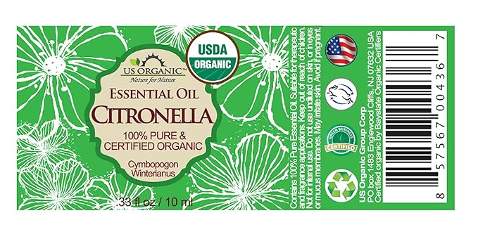 US Organic Citronella Essential Oil, USDA Certified, 100% Pure, 10 ml Pack of 2, Improved caps and droppers – Used for Skin Care, Many DIY Projects Like Candle Making and Much More-FemmiqueWomen