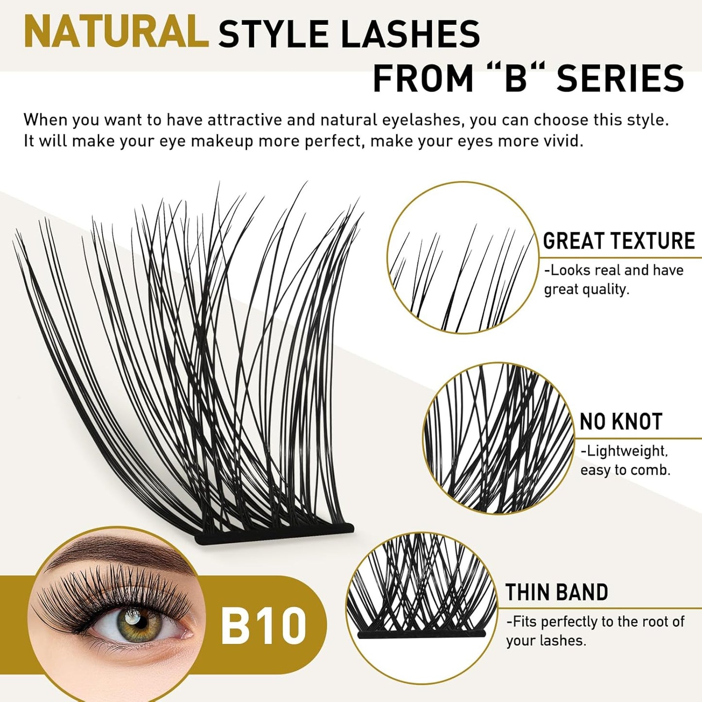 Lash Clusters B10 Mixed Tray DIY Eyelash Extensions 72 Clusters Lashes B&Q Eyelash Extensions Volume Wispy Individual Lash Clusters at Home Lash Extensions (B10,D-8-16MIX)-FemmiqueWomen