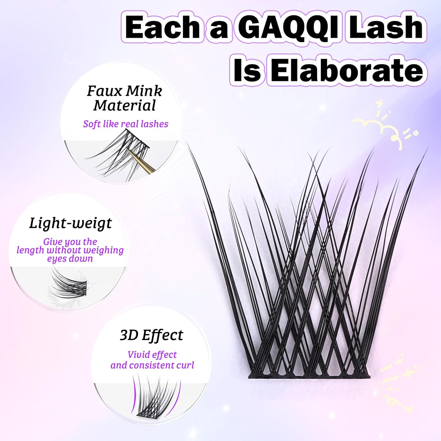 GAQQI Lash Clusters, Eyelash Clusters 120PCS D Curl Individual Lashes, Wispy Cluster Eyelash Extension 10mm Only, Natural Looking Cluster Lashes （GQ03, D Curl, 10mm)-FemmiqueWomen