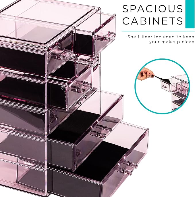 Sorbus Acrylic Makeup Organizer - Organization and Storage Case for Cosmetics Make Up & Jewelry - Big Clear Makeup Organizer for Vanity, Bathroom, College Dorm, Closet, Desk (3 Large, 4 Small Drawers)-FemmiqueWomen
