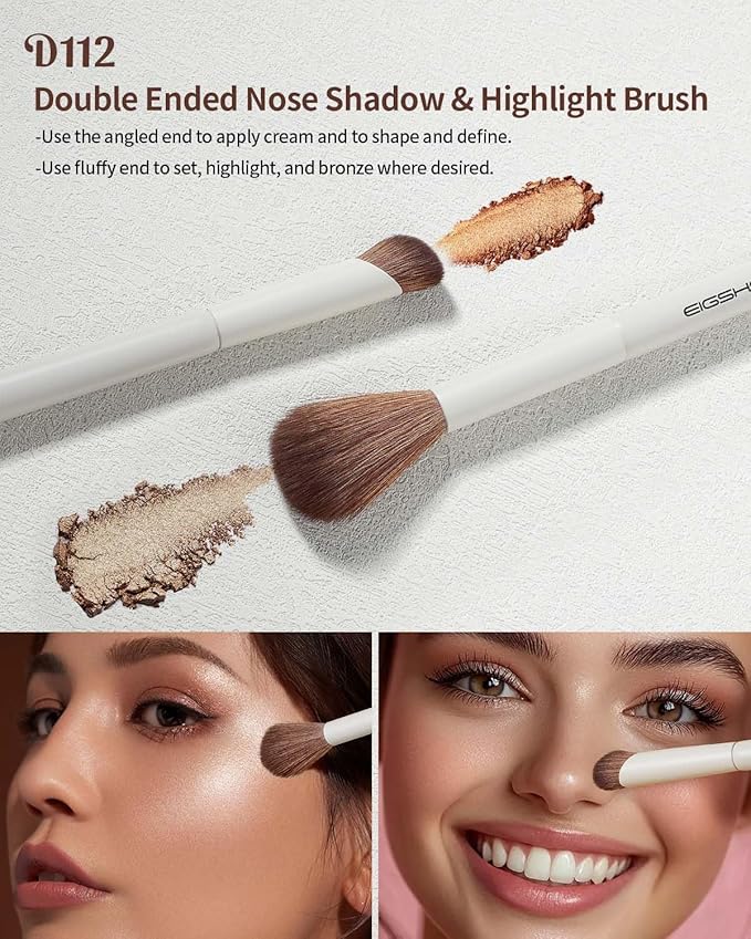 EIGSHOW Makeup Brush Set, 3Pcs Double Ended Face Makeup Brushes for Foundation Powder Contour Highlight Concealer Nose Shadow, Travel Gift Set (Beige)-FemmiqueWomen
