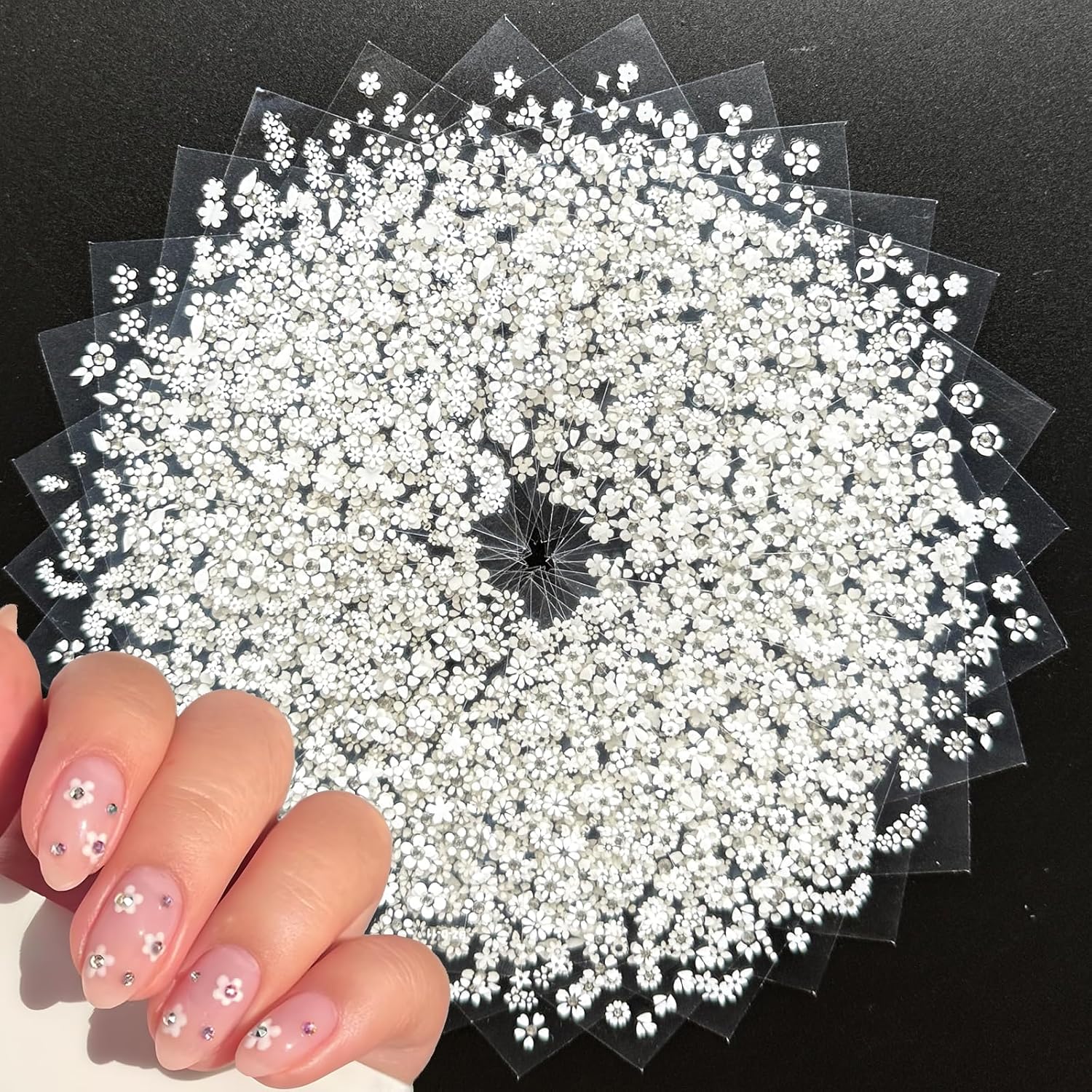 30 Sheets White Flower Nail Art Stickers - 3D Self Adhesive Daisy Decals for Spring Nail Art - Floral Supplies for Women and Girls-FemmiqueWomen