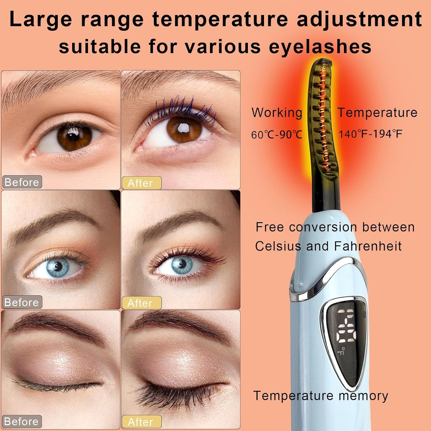 S600 Heated Eyelash Curler - Lash Curler Heated with Accurate Temperature Control, Intelligent Auto Power Off for Natural Makeup & Long-Lasting Curls | Heated Lash Curler (Blue+Silver)-FemmiqueWomen