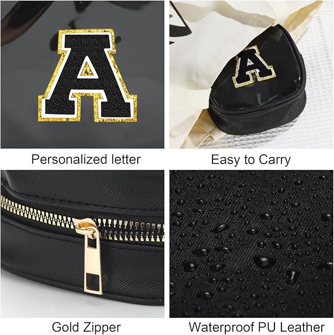 YOOLIFE Initial Makeup Bag Travel Toiletry Bag, Clear Makeup Bag Car Accessories For Women Clear Makeup Bags With Zipper Girlfriend Teacher 13 Year Old Girl Gifts Daughter Girl Gifts Mini Black L-FemmiqueWomen