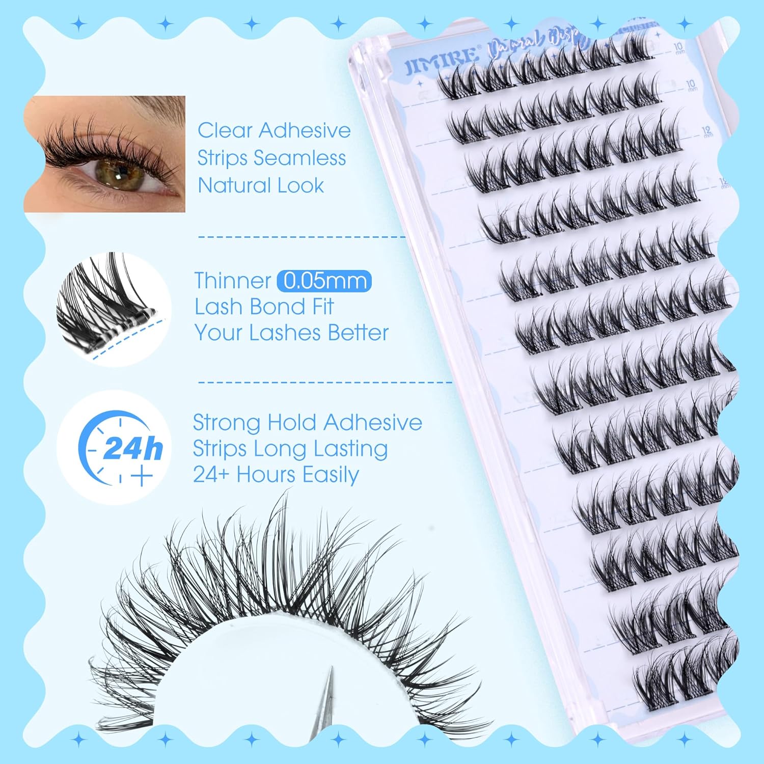 Natural Self Adhesive Eyelashes 10-16MM Wispy Press on Lashes Pre Glued Lash Clusters No Glue Needed Press on Eyelash Clusters Reusable Self Adhesive Lash Clusters Easy to Apply by JIMIRE-FemmiqueWomen