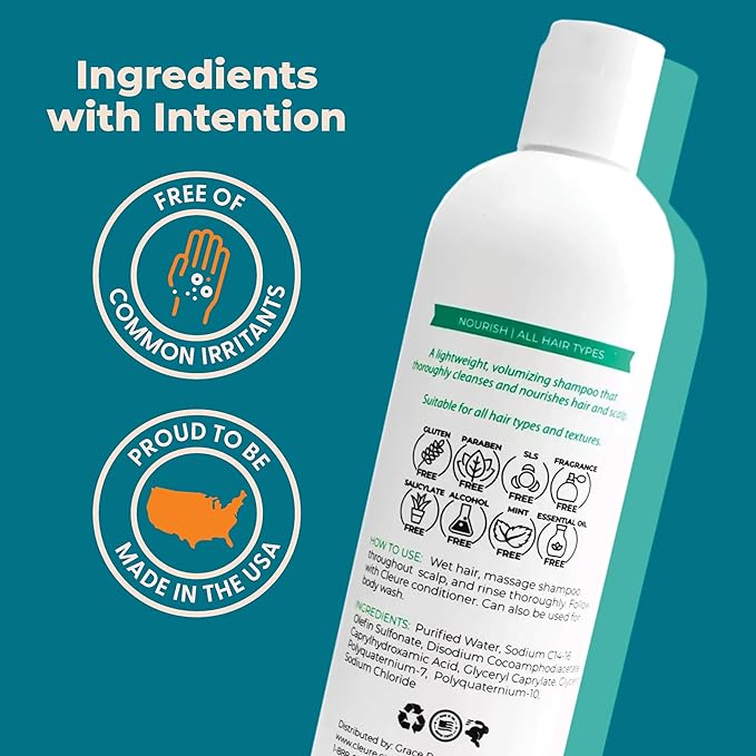 Cleure Hypoallergenic Volumizing Shampoo for Sensitive Skin - Fragrance Free, SLS Free & Paraben Free (12 oz, Pack of 1)-FemmiqueWomen