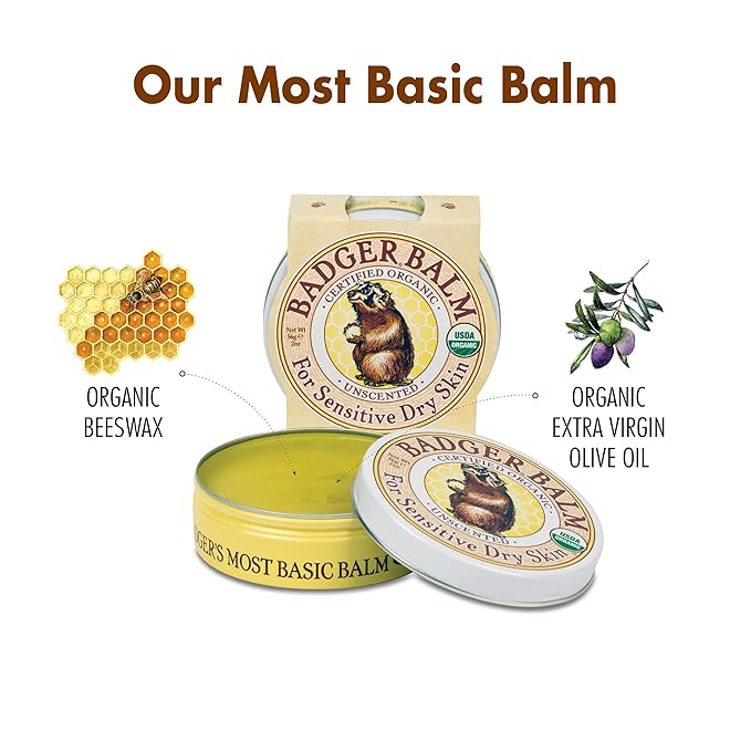 Badger - Unscented Dry Skin Balm, Sensitive Skin Balm, Moisturizing Balm for Dry Cracked Skin, Unscented Balm, Skin Moisturizer Balm, 2 oz (3 Pack)-FemmiqueWomen