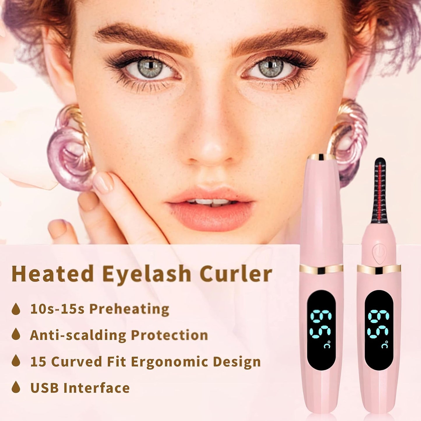 Heated Eyelash Curler with Led Display Electric Eye lash Curler 3 Temp Settings for Makeup Tools for Achieving A Natural Curl and Long Lasting Eyelashes, Designed for Women, Pink-FemmiqueWomen