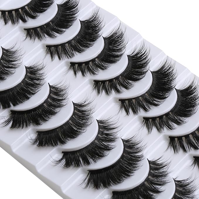 SUNWELL False Eyelashes 16mm Mink Lashes 8D Fluffy Cat Eye Faux Mink Lashes Strip Lashes Soft Reusable Luxury Volume Fake Eyelashes 10 Pairs Pack-FemmiqueWomen