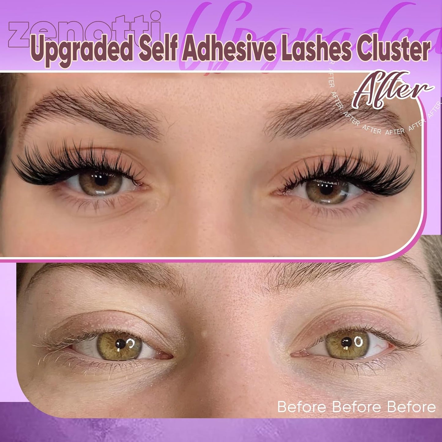 Self Adhesive Eyelash Clusters Natural Self Adhesive Lashes Cluster No Glue Eyelashes Press on Lashes Pre Glued Wispy Cluster Eyelash Extensions 8-16mm 120Pcs by zenotti-FemmiqueWomen