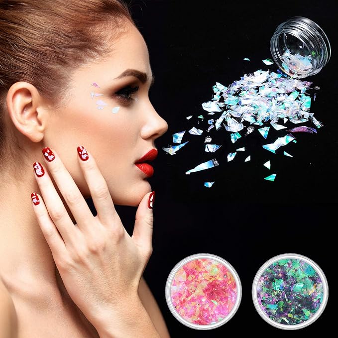 12 Boxes Mermaid Iridescent Chunky Glitter Flakes Chrome Nail Sequins Aurora Holographic Mermaid Nail Glitter Flakes Glitters Chunky Iridescent Flakes for Face Eyes Body Hair Nail Decoration-FemmiqueWomen